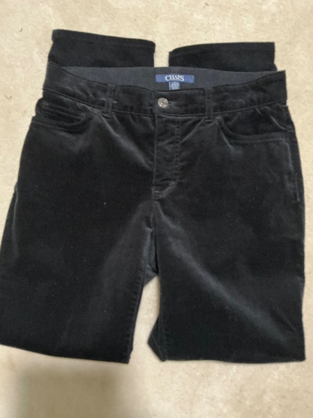 Chaps slimming velveteen black jeans size 6